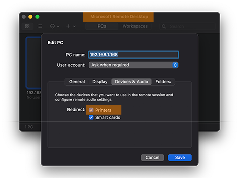 rdp setting printer mac