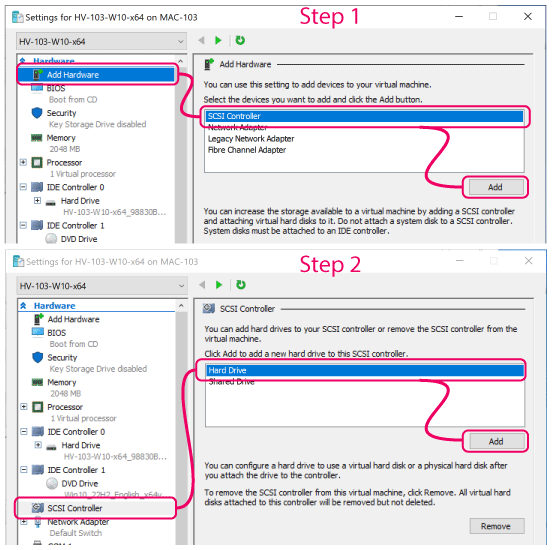 add physical hard disk to Hyper-V