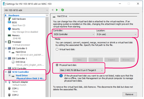 Add physical hard disk to Hyper-V