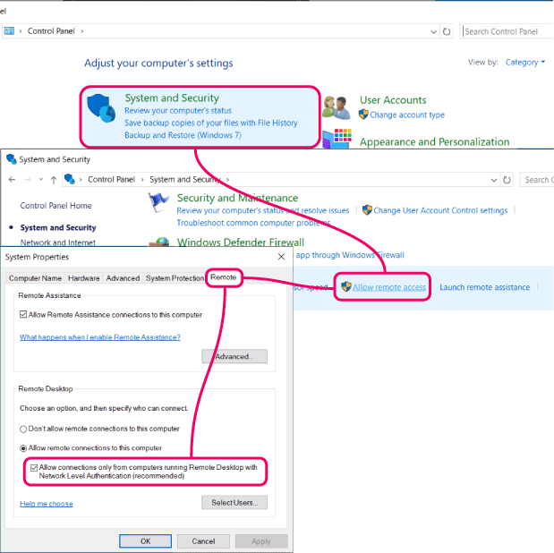  allow remote access control panel