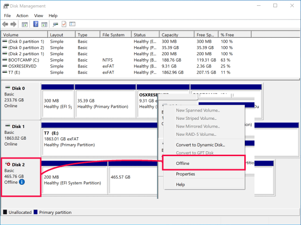 set disk offline on Hyper-V host