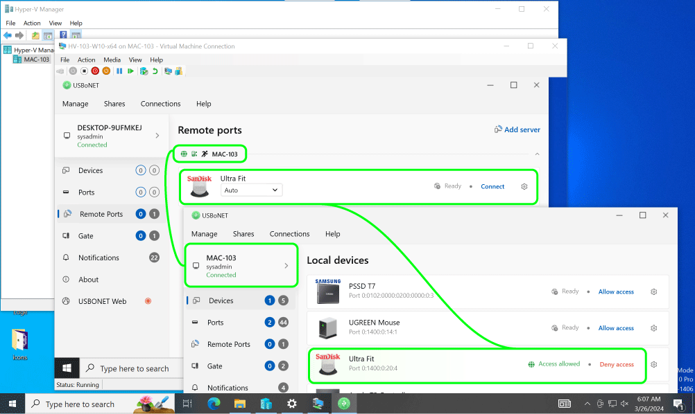 USB and Hyper-V connections