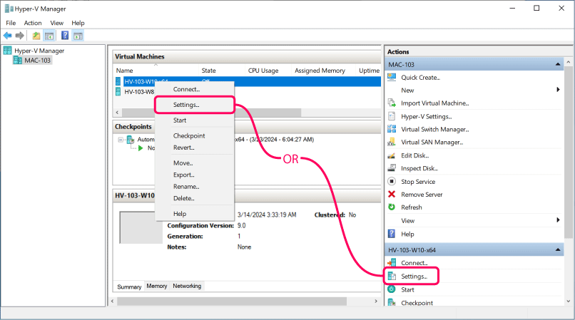 Hyper-V settings Virtual Machine