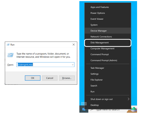 Open Disk Management from Command run diskmgmt.msc