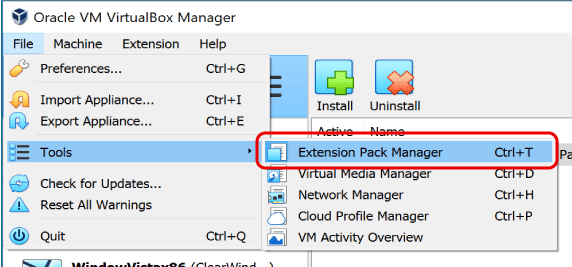 Install Extension Pack Manager for Virtual Box